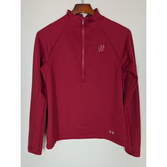 Under Armour Cold Gear Wisconsin Badgers Women’s Red Half Zip Long Sleeve Medium - Picture 1 of 8
